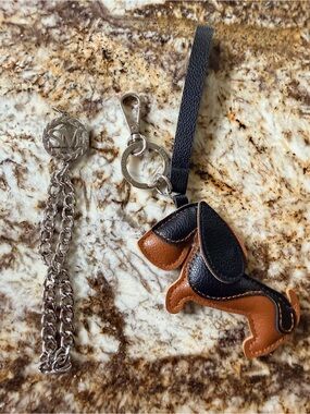 Steve Madden Black and Brown Leather Dog Keychain New WOT